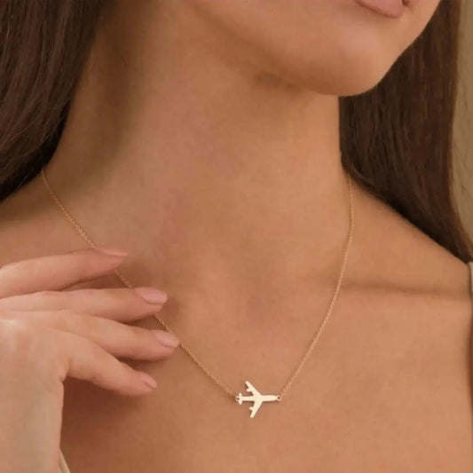 Minimalist Airplane Necklace for Women | 18K Gold Plated Stainless Steel | Daily Wear & Gift