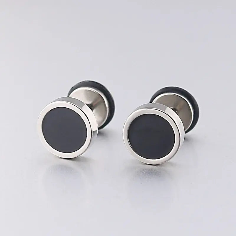 Pair of Beautiful Stainless Steel Silver Black Stud Earrings