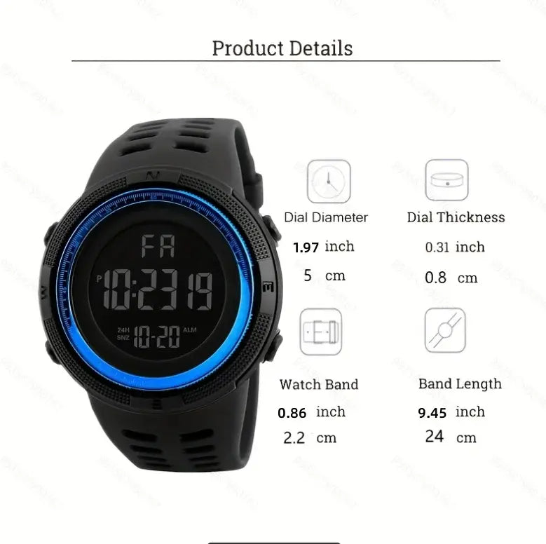 Men's Sports Digital Watch Multifunction LED Luminous Waterproof Fashion Watch for Boys and Teens