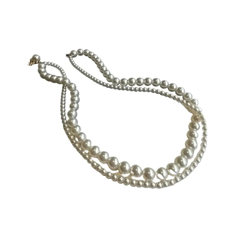 Double Layered Pearl Necklace for Women Simple Clavicle Chain Elegant Short Choker Jewelry for Party