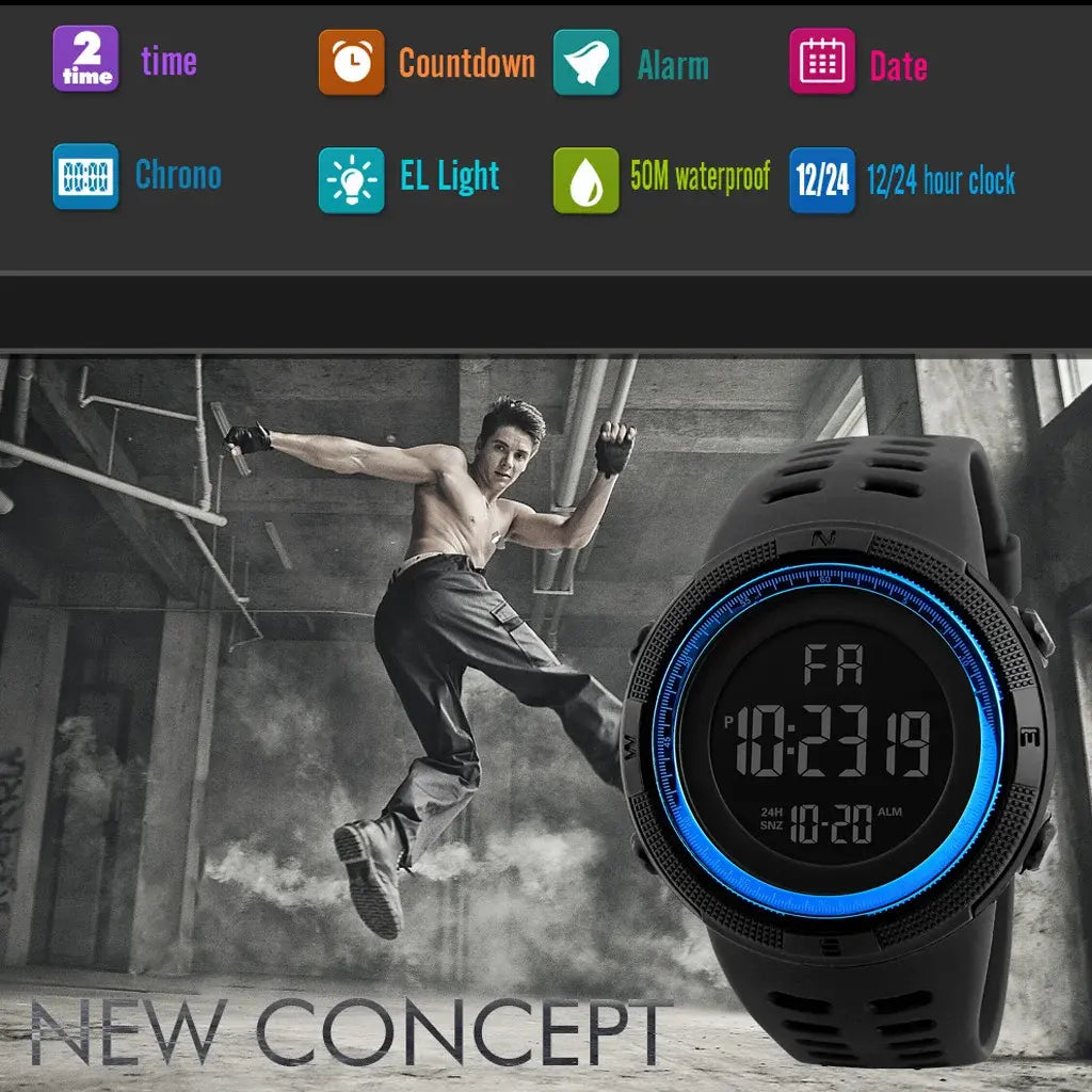Men's Sports Digital Watch Multifunction LED Luminous Waterproof Fashion Watch for Boys and Teens