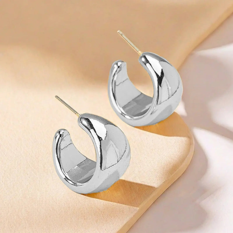 Silver Thick Hoop Earrings for Women