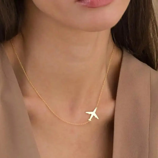 Minimalist Airplane Necklace for Women | 18K Gold Plated Stainless Steel | Daily Wear & Gift