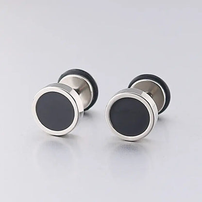 Pair of Beautiful Stainless Steel Silver Black Stud Earrings