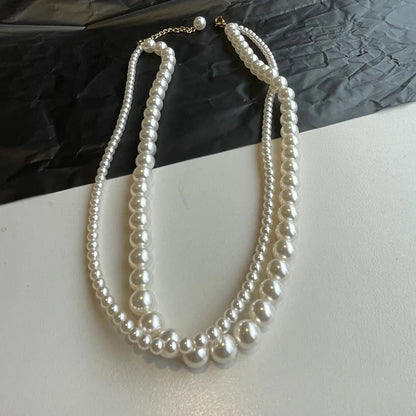 Double Layered Pearl Necklace for Women Simple Clavicle Chain Elegant Short Choker Jewelry for Party