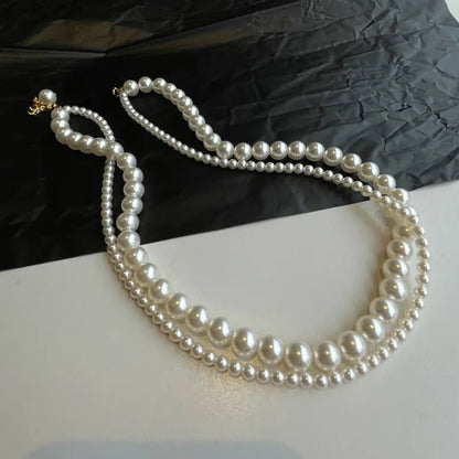 Double Layered Pearl Necklace for Women Simple Clavicle Chain Elegant Short Choker Jewelry for Party