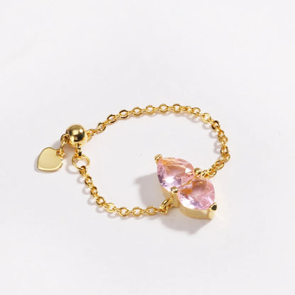 Adjustable Double Heart Zircon Ring for Women, Fashion Jewelry Gift