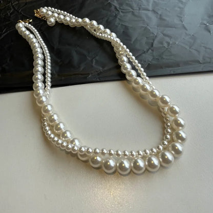 Double Layered Pearl Necklace for Women Simple Clavicle Chain Elegant Short Choker Jewelry for Party