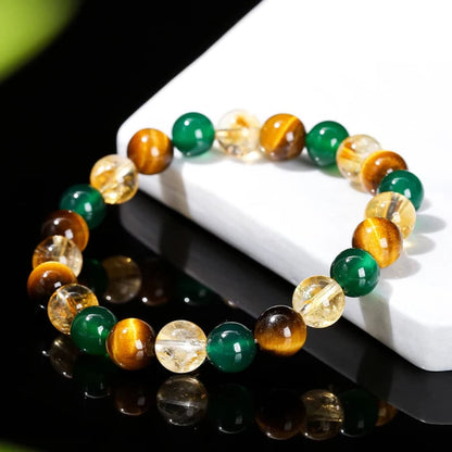 Green & Brown Beaded Stretch Bracelet for Women – Handmade Stacking Bracelet