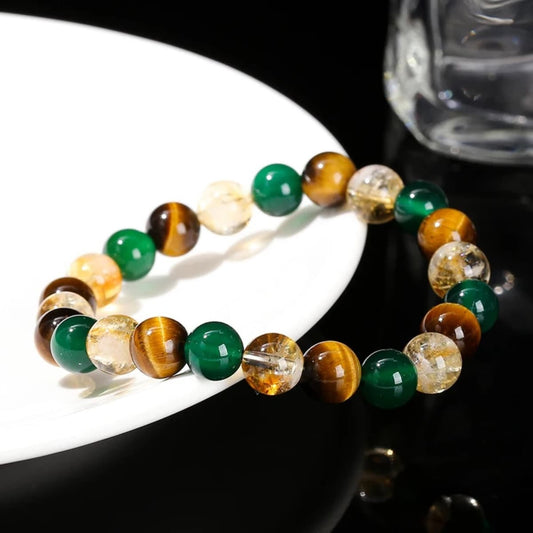 Green & Brown Beaded Stretch Bracelet for Women – Handmade Stacking Bracelet