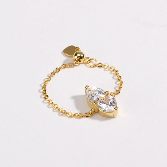 Adjustable Double Heart Zircon Ring for Women, Fashion Jewelry Gift