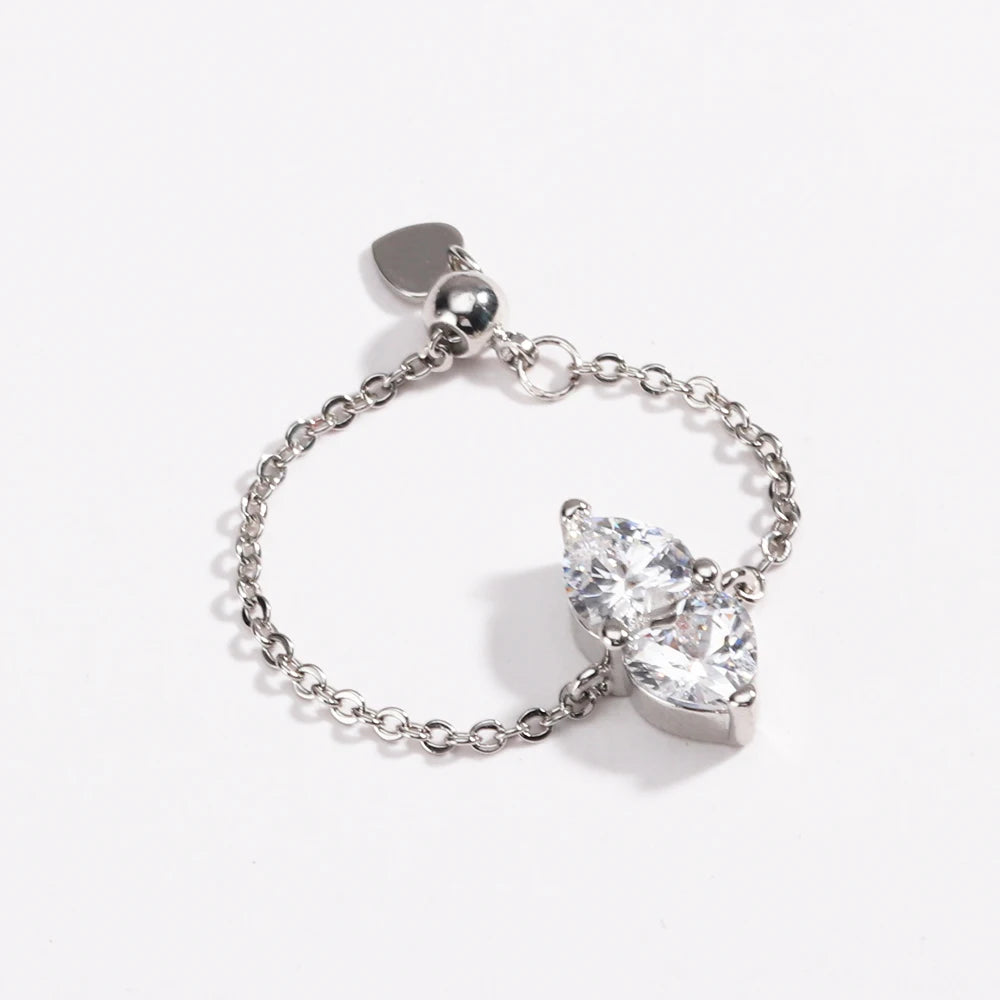 Adjustable Double Heart Zircon Ring for Women, Fashion Jewelry Gift