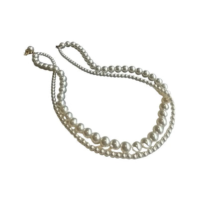 Double Layered Pearl Necklace for Women Simple Clavicle Chain Elegant Short Choker Jewelry for Party