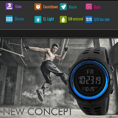 Men's Sports Digital Watch Multifunction LED Luminous Waterproof Fashion Watch for Boys and Teens