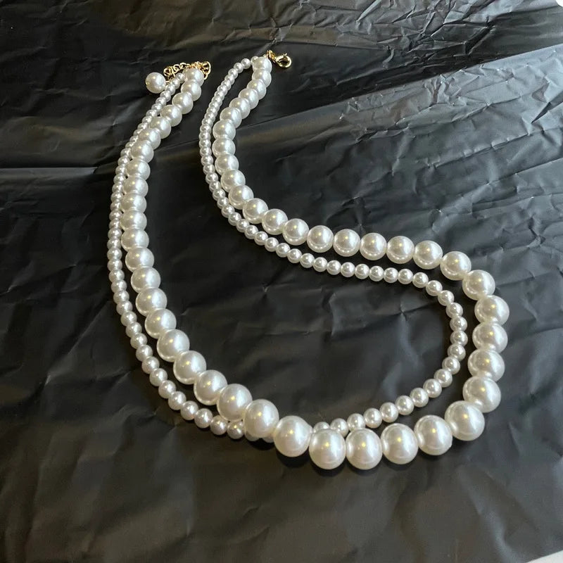 Double Layered Pearl Necklace for Women Simple Clavicle Chain Elegant Short Choker Jewelry for Party