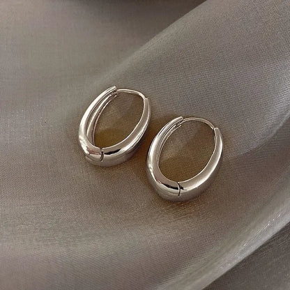 Sleek Silver Open Oval Hoop Earrings