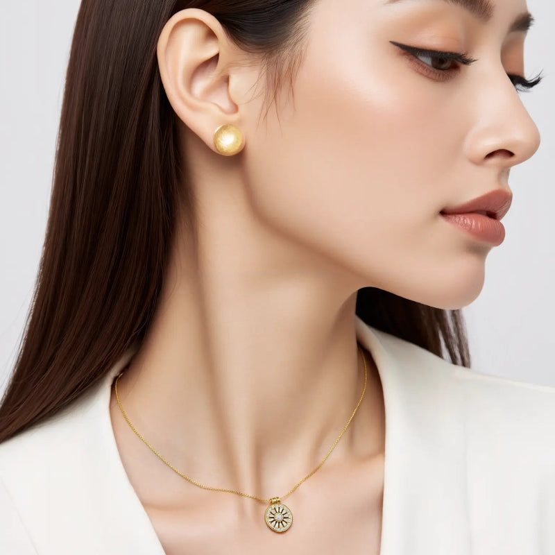 Elegant woman wearing a Zircon Flower Pendant Necklace for Women