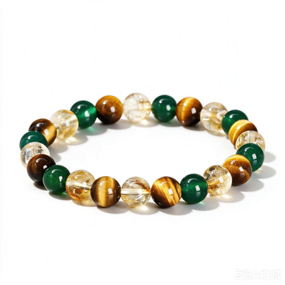 Green & Brown Beaded Stretch Bracelet for Women – Handmade Stacking Bracelet
