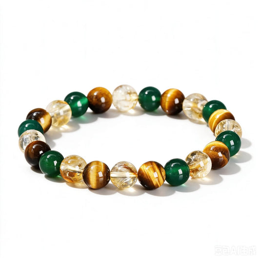 Green & Brown Beaded Stretch Bracelet for Women – Handmade Stacking Bracelet